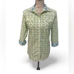 Tizzie Button-Back Geometric Print Shirt Size Large EUC
